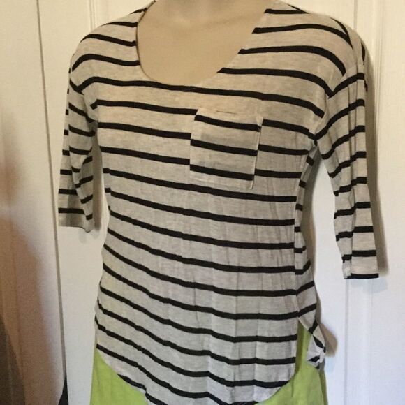 Paper + Tee Striped Zip Back 3/4 Sleeve Top - Picture 1 of 2